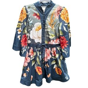 Mestiza New York Womens 8 Carmen Mini Dress Blue Floral Romantic Garden Party